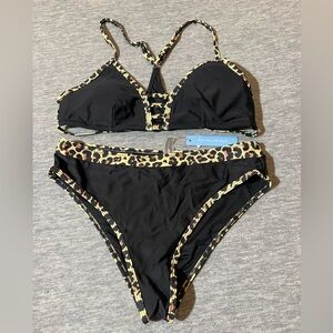 Live Life On The Beach 2 piece‎ bikini women’s M strappy black leopard print new